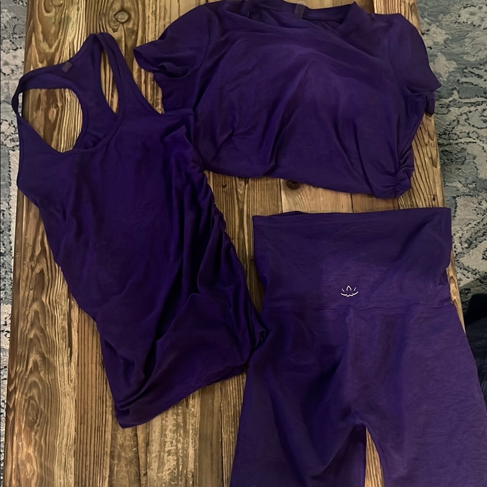 Beyond the Bump Purple Matching Set with Bike Shorts, Tank and Short Sleeved Top